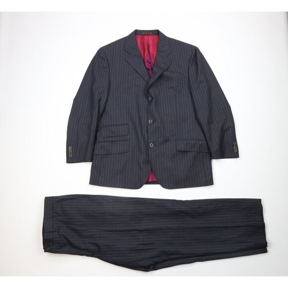Etro Milano Mens US 44R EU 54 2 Piece Wool Pinstriped Suit 3 Button Gray 34x29